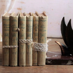 Lot de 2 livres français cartonnés jaune pâle. années 1920. Accessoires de style photo vintage français. Jolis livres shabby français.