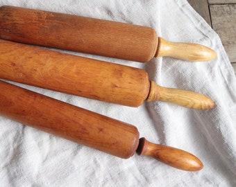 Collection of 3 french vintage wood rolling pins. Baking. Christmas. Photo props. Rustic kitchen. French country Farmhouse