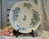 Antique french teal transferware round serving dish. Teal transferware. Jasmine.Butterflies. Blue green transferware. Jeanne d 39 Arc living