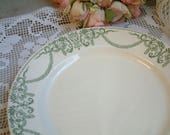Antique french green transferware round serving platter. Spring green light green. Empire style. Jeanne d 39 Arc living. Nordic living decor