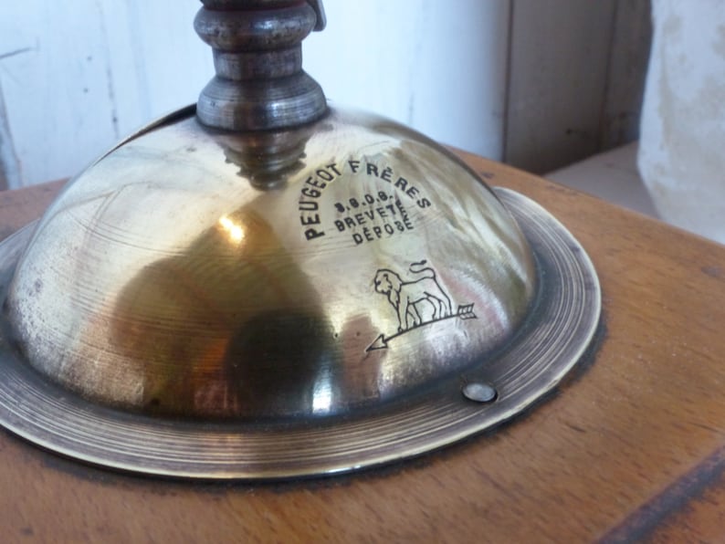 French coffee grinder French country kitchen Rustic farmhouse Manual grinder Antique french Peugot wood coffee grinder with brass cover