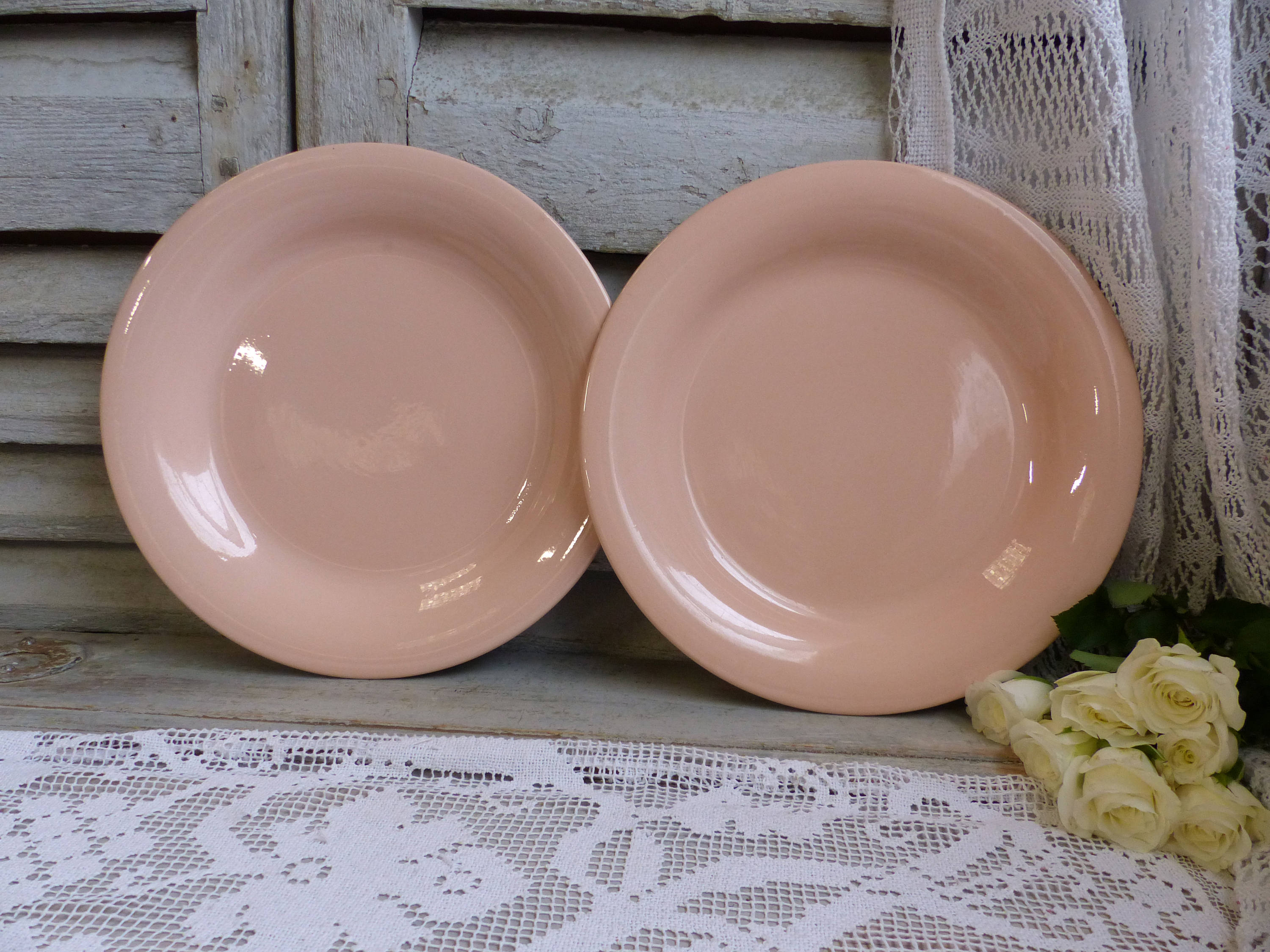 Un Plateau de Portion Rose Blush Français Antique Saumon Plateau. Oinment Rose. Shabby Minimaliste. 