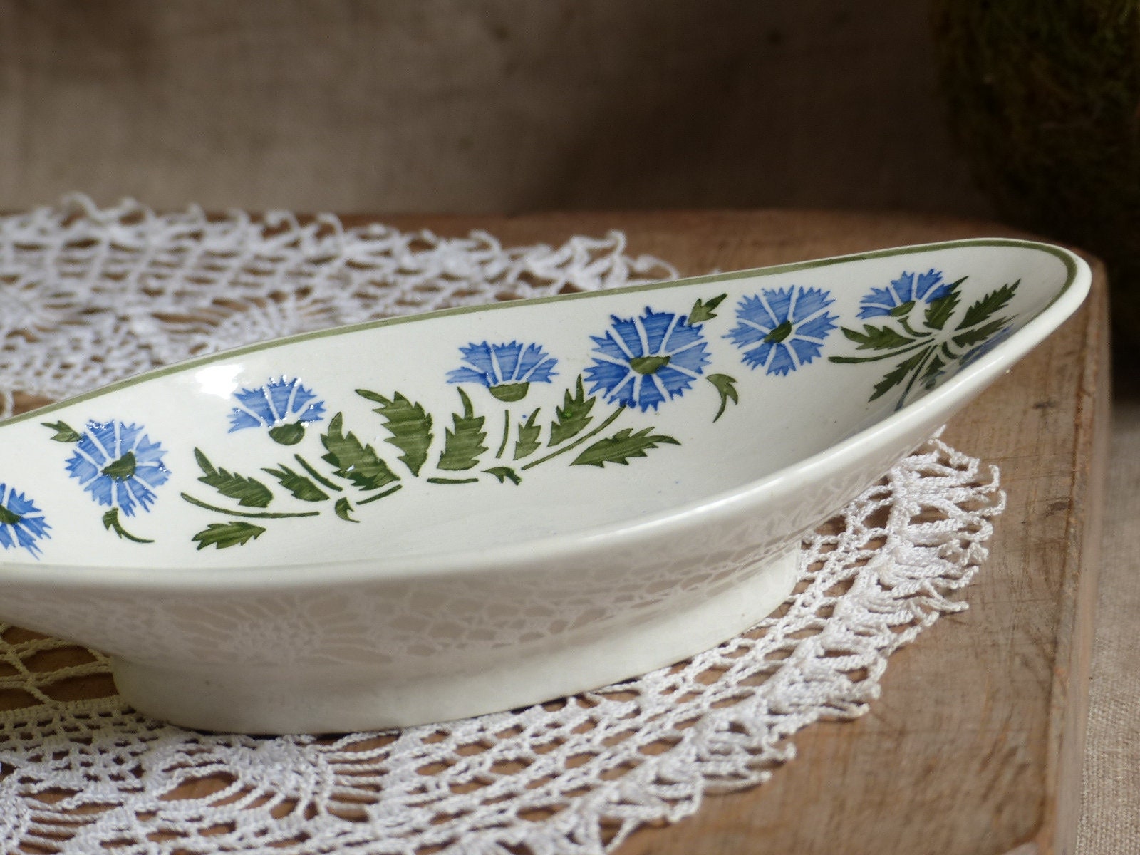 Ancien Français Bleu Transferware Petit Plateau Ovale. Français Plat de Ravier en Pierre Fer. Pochoi