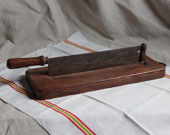 Antique french HUGE bread slicer. Wood, brass and steel