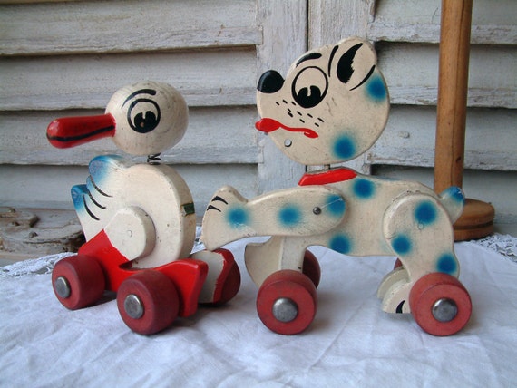 vintage wooden dog pull toy