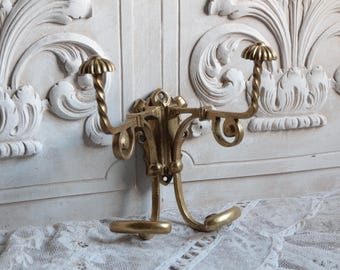 Gancho doble antiguo de bronce francés, decoración de baño Art Déco