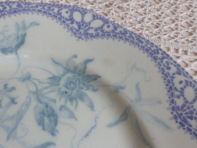 Pastry display plate Lavender and blue fotted cake plate Antique french lavender transferware cake stand Lavender french transferware