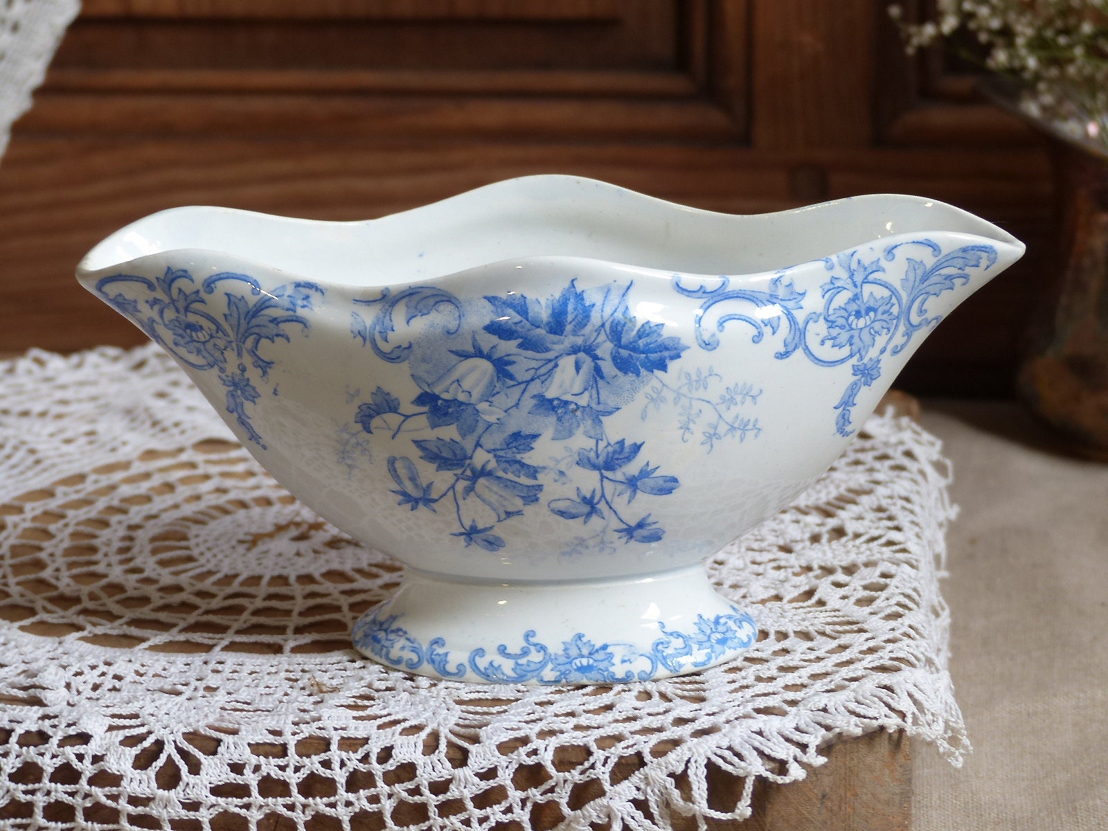 bateau de sauce antique français bleu ciel. bateau ironstone. transferware clair. dressing bateau. français décor chalet campagne