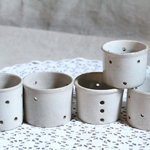 Set of 5 antique french stoneware cheese moulds. French cheese strainer. Cheese making. Rustic Natural home decor. French country