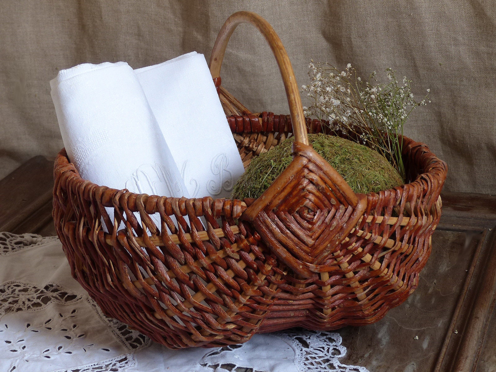 Panier de Jardin Antique en Forme d'escargot Français Osier. Jardin Trug. Panier à Tricoter. Françai