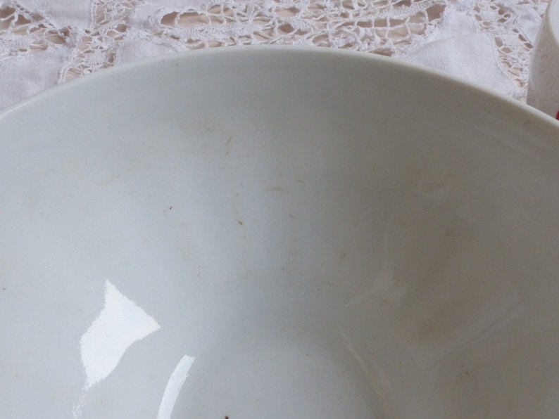 French vintage red and blue polka dot bowls French vintage coffee bowls Chauvigny porcelain cafe au lait bowls French country kitchen