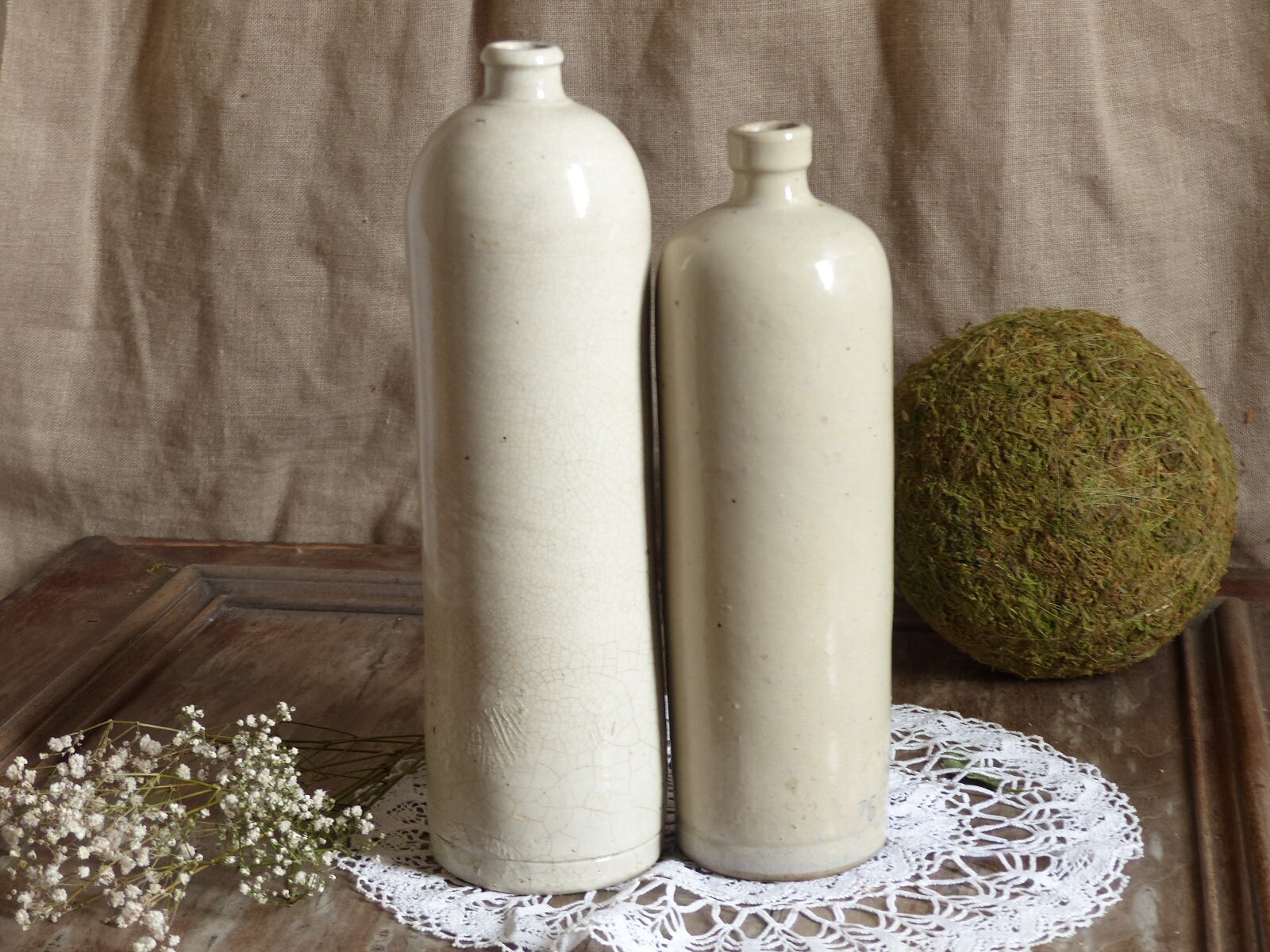 Ensemble de 2 Bouteilles en Grès Ancien Français. Bouteille d'huile d'olive Grès. Vinaigre. Cuisine 