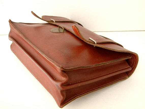 French vintage genuine leather briefcase schoolba… - image 4