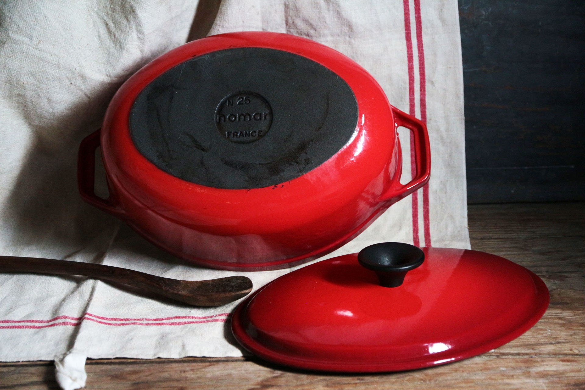 French Vintage Nomar staub Red Enamel Cast Iron Dutch Oven