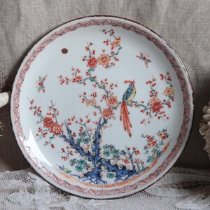 Antique french Chantilly Kakiemon enamel painted porcelain plate. Paris porcelain Maison Samson Collector plate