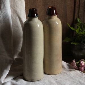Choose ONE Antique french handmade stoneware wine bottle. Olive oil. Old beer bottle. Vinegar. Rustic kitchen. farmhouse. Photo styling prop