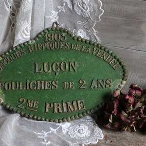 Antique french equestrian prize award plaque for horses. Dark faded green. Rustic Farmhouse Shabby french Jeanne d'Arc living image 2