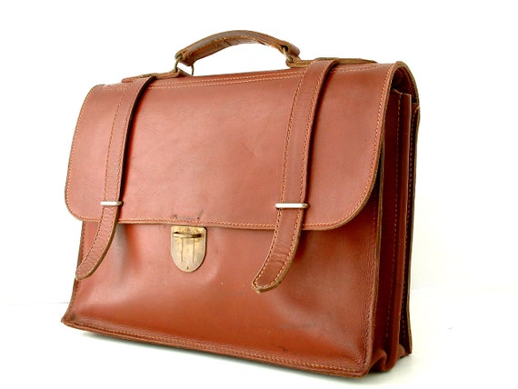 French vintage genuine leather briefcase schoolba… - image 2