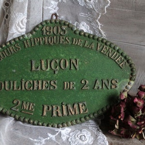 Antique french equestrian prize award plaque for horses. Dark faded green. Rustic Farmhouse Shabby french Jeanne d'Arc living image 1