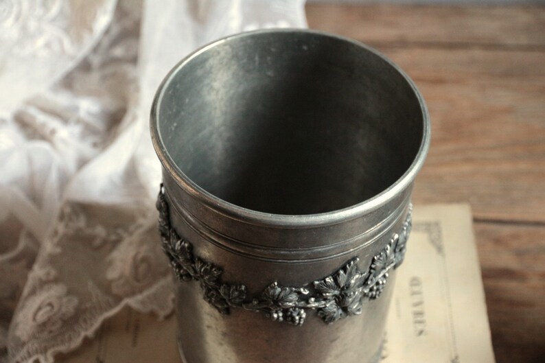 French vintage pewter champagne ice bucket. Pewter wine bucket. Wine cooler. Rustic wedding decor. Christmas. New Years eve image 7