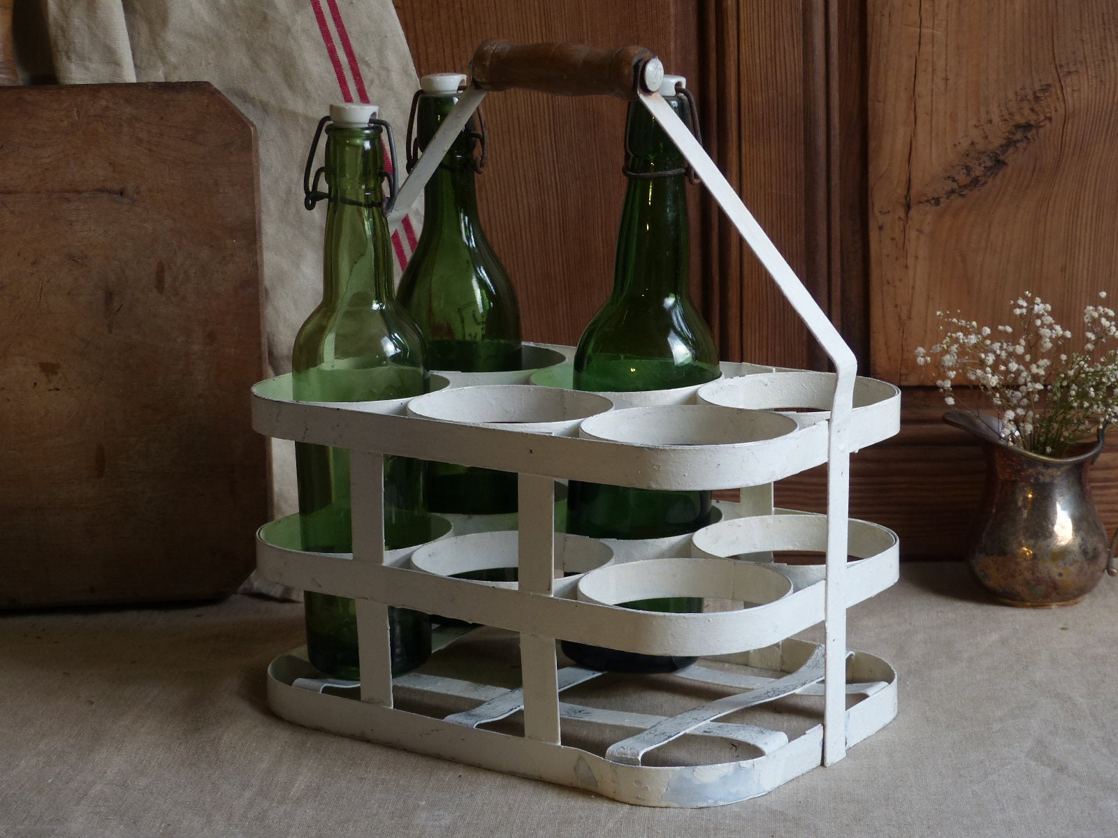 Buy French Vintage Metal Bottle Carrier for 6 Bottles. Wine Bottle