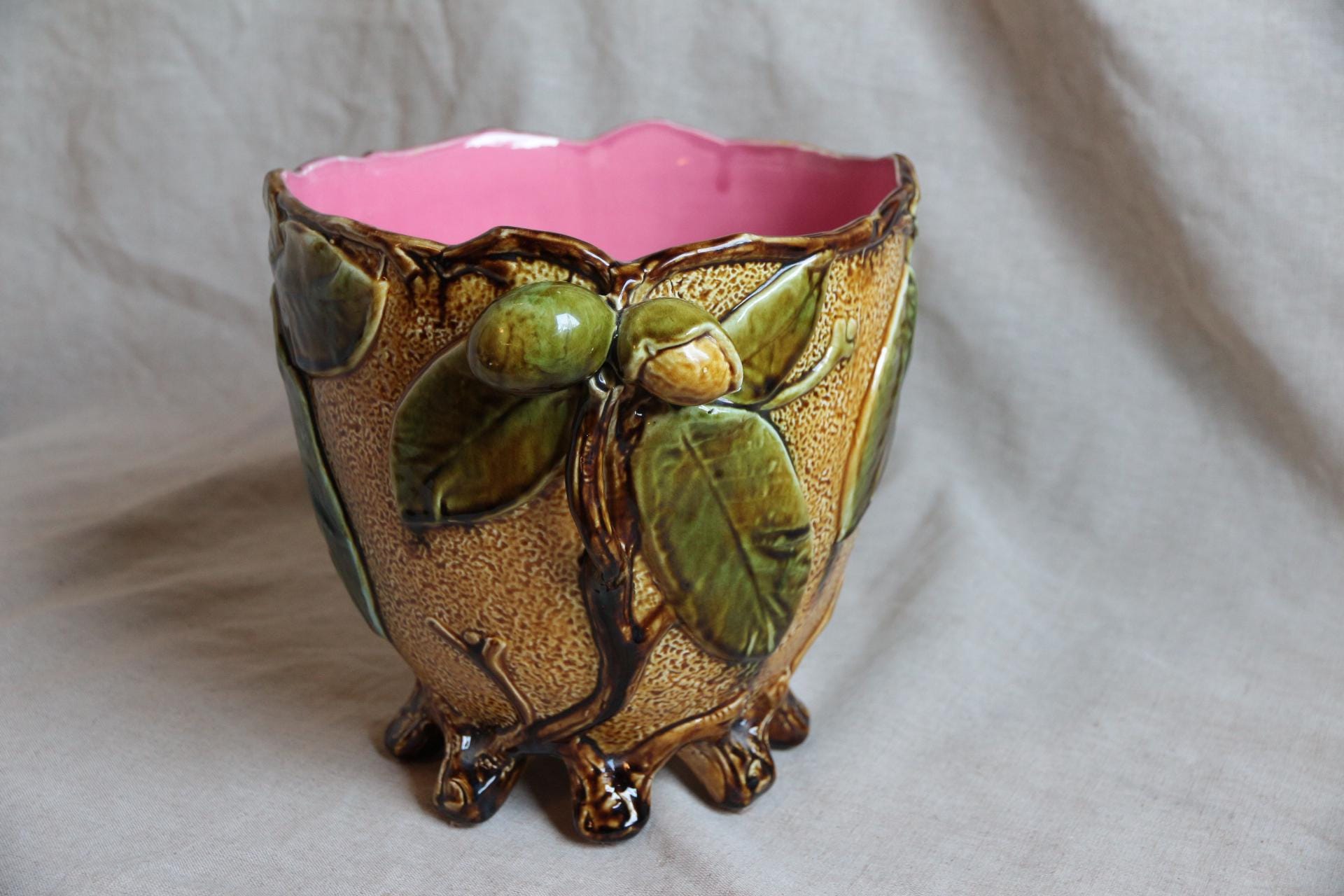 アンティーク フレンチ マジョリカ ジャルディニエール、アール