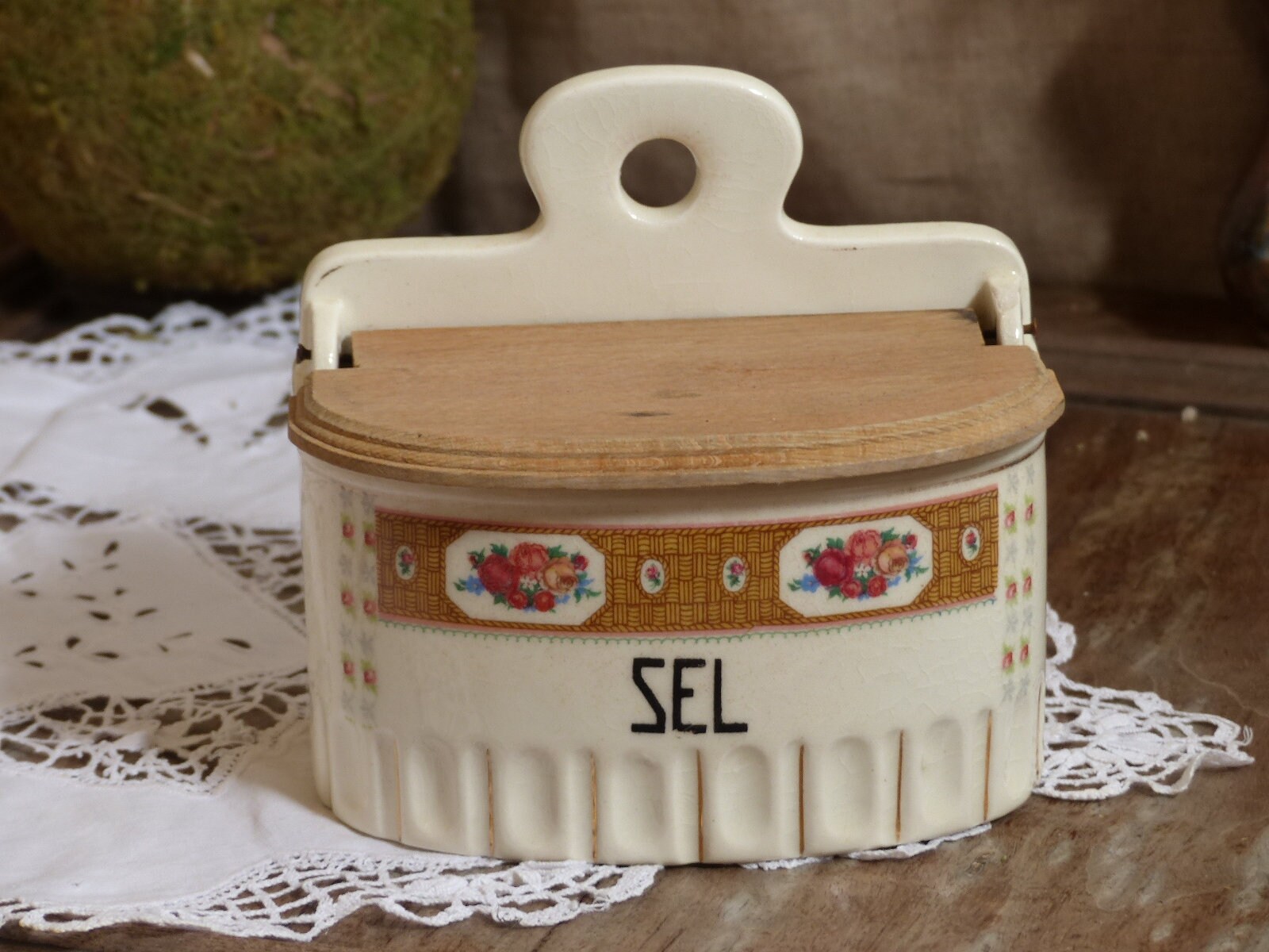 Français Cave à Sel de Cuisine en Céramique Vintage.