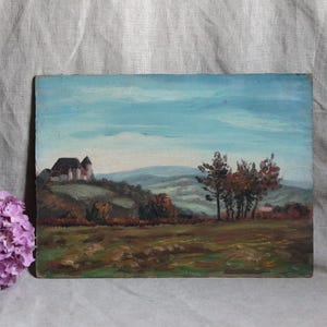 Pintura al óleo de paisaje de Francia antigua. Pintura de paisaje romántico. Casa de campo rústica. Pintura de campo francesa. Cabaña destartalada