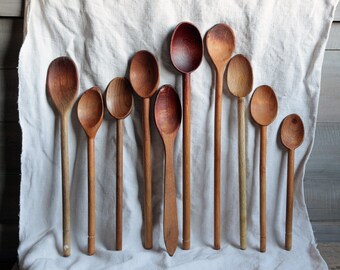 Collection of 10 french vintage rustic wooden spoons. Wood kitchen spoons. Photo props. Rustic kitchen. French country Farmhouse