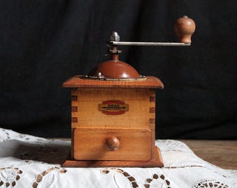 Molinillo de café antiguo francés Odax de madera, tapa metálica, molinillo de café manual vintage, decoración de cocina campestre francesa