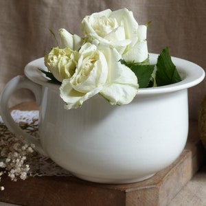 Antique french white ironstone large chamber pot. Antique creamware ironstone chamber pot. French Country centerpiece vase. Rustic decor