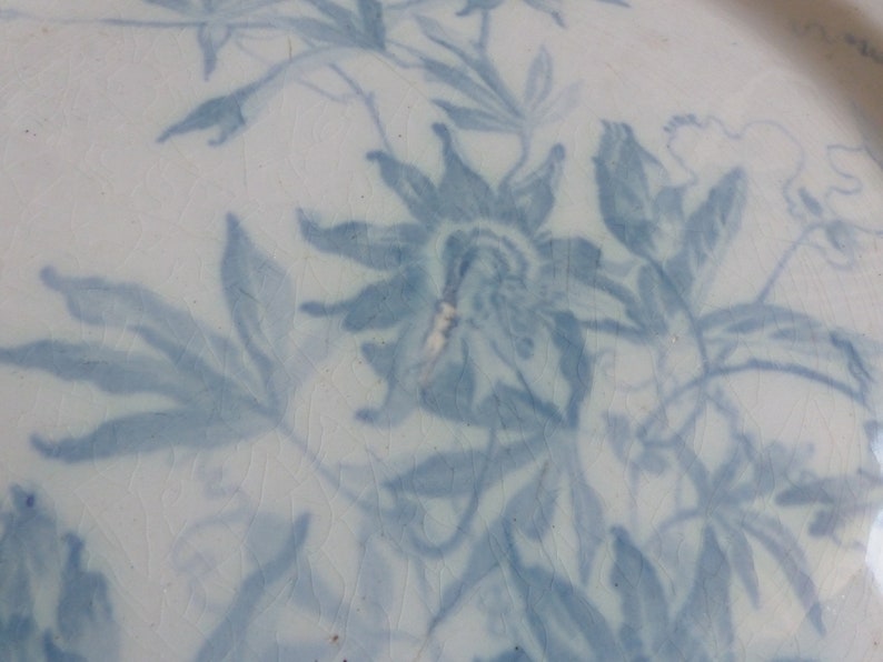 Pastry display plate Lavender and blue fotted cake plate Antique french lavender transferware cake stand Lavender french transferware