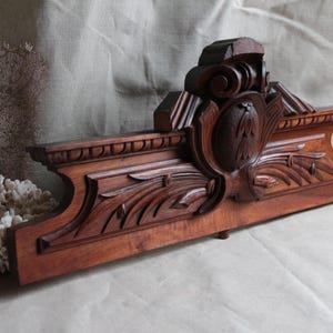 Antique french walnut wood furniture pediment. Sculpted wood Architechtural salvage Renaissance decor Gustavian DIY wood project