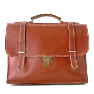 Français cartable en cuir véritable vintage. Étui pour ordinateur portable