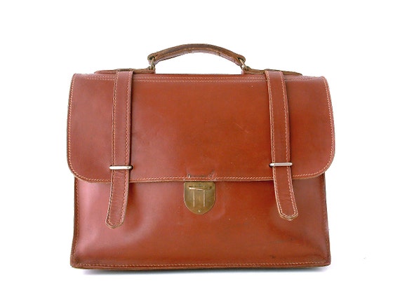 French vintage genuine leather briefcase schoolba… - image 1