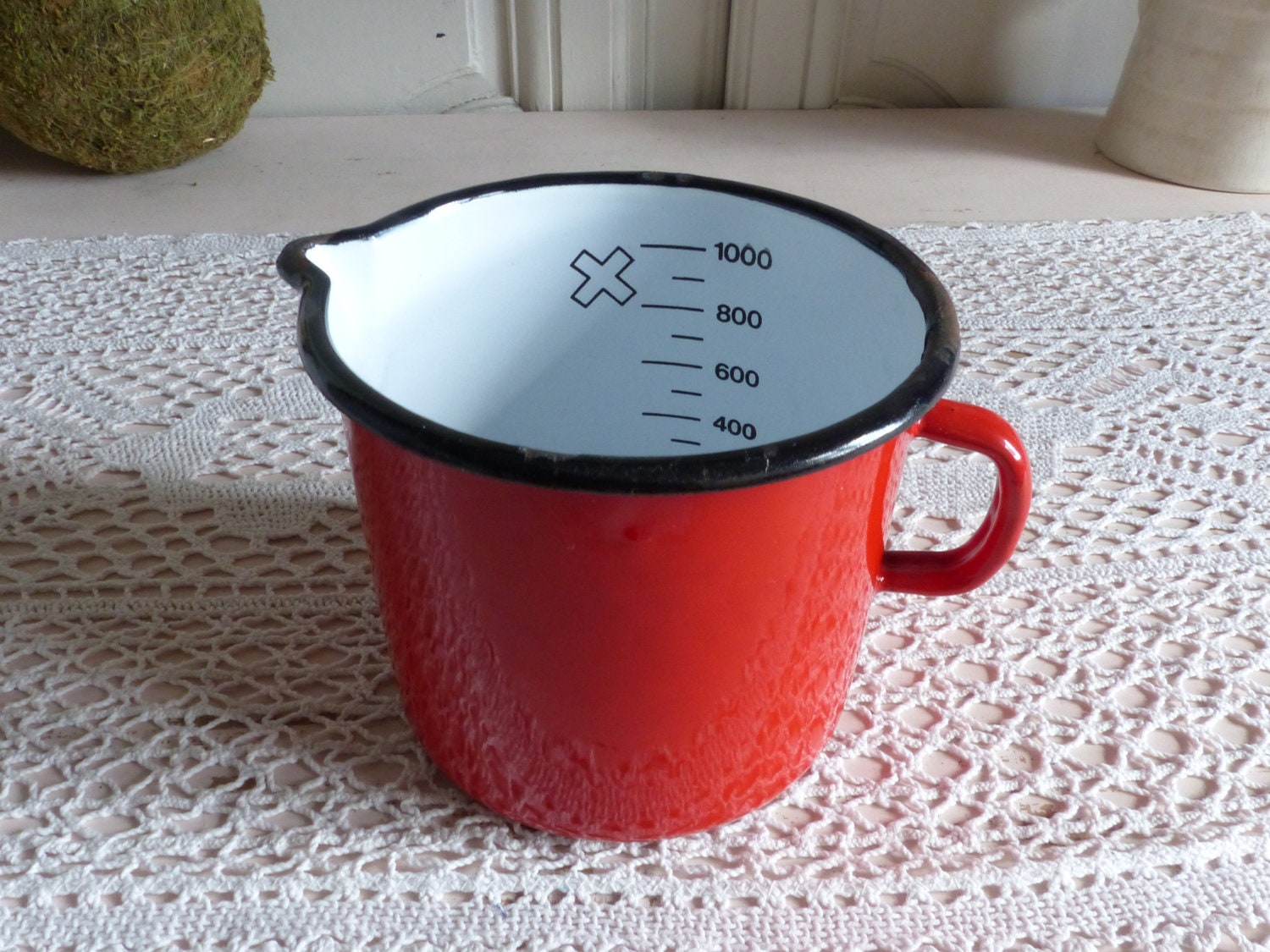 Tasse à Mesurer en Émail Rouge Vintage. Pichet Mesure Rouge. Décor de Cuisine Français. Ferme França