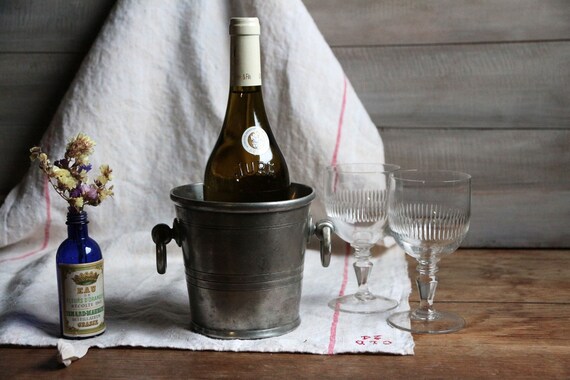 French Vintage SMALL Pewter Champagne Ice Bucket. Pewter Wine
