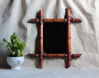 Antique french wooden faux bamboo mirror. French country. French bamboo mirror. Rustic farmhouse. Shaving mirror