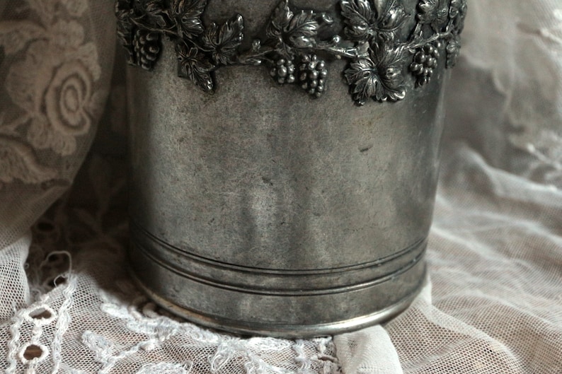 French vintage pewter champagne ice bucket. Pewter wine bucket. Wine cooler. Rustic wedding decor. Christmas. New Years eve image 6