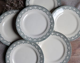 ディナープレート6枚セット 装飾花輪 ルイ16世 サラン 鉄石 19世紀