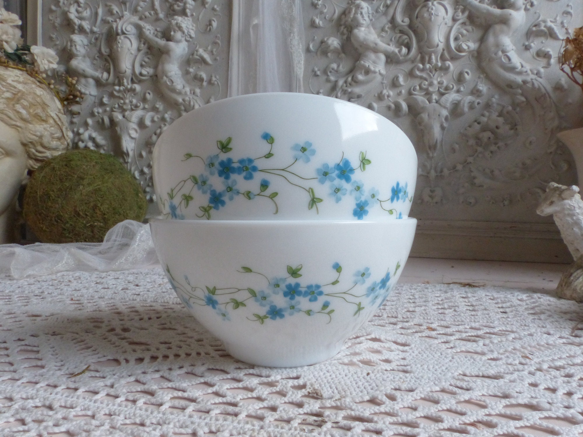 Lot De 4 Bols Vintage Arcopal - Couleurs Blanc, Jaune, Bleu, Vert - Verre - Occasion