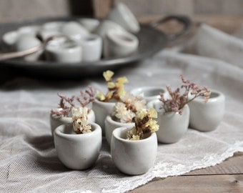 Set of 8 French vintage handmade stoneware snail pots.  Ceramic snail cups. Escargot dish Natural home decor. Mini vase. Minimalist