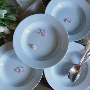 Set of 4 French vintage pastel blue soup plates. Vintage light blue salad deep plates. Powder blue pasta bowl. Vintage minimalist home decor