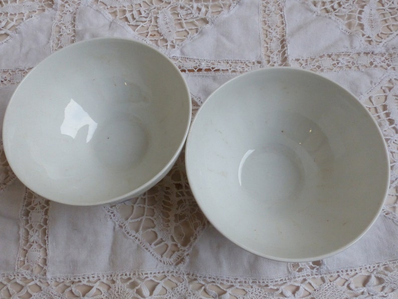 French vintage red and blue polka dot bowls French vintage coffee bowls Chauvigny porcelain cafe au lait bowls French country kitchen