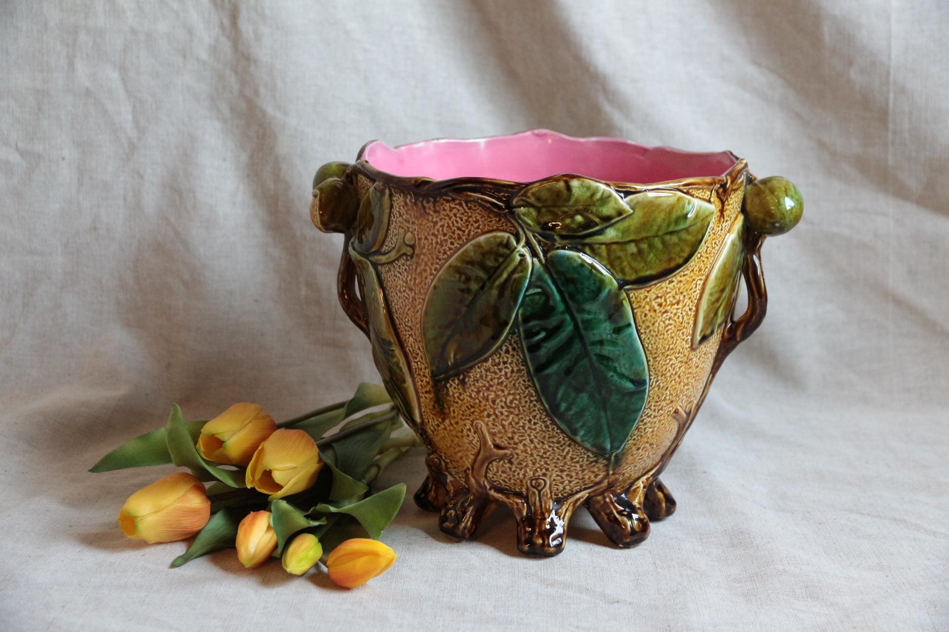 アンティーク フレンチ マジョリカ ジャルディニエール、アール