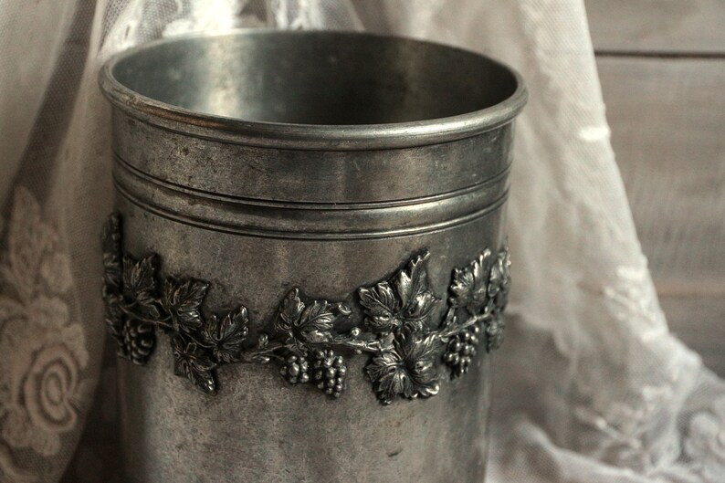 French vintage pewter champagne ice bucket. Pewter wine bucket. Wine cooler. Rustic wedding decor. Christmas. New Years eve image 5