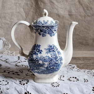 Vintage Myott Tonquin blue transferware ironstone teapot Coffee pot vintage English Country living style Cottage