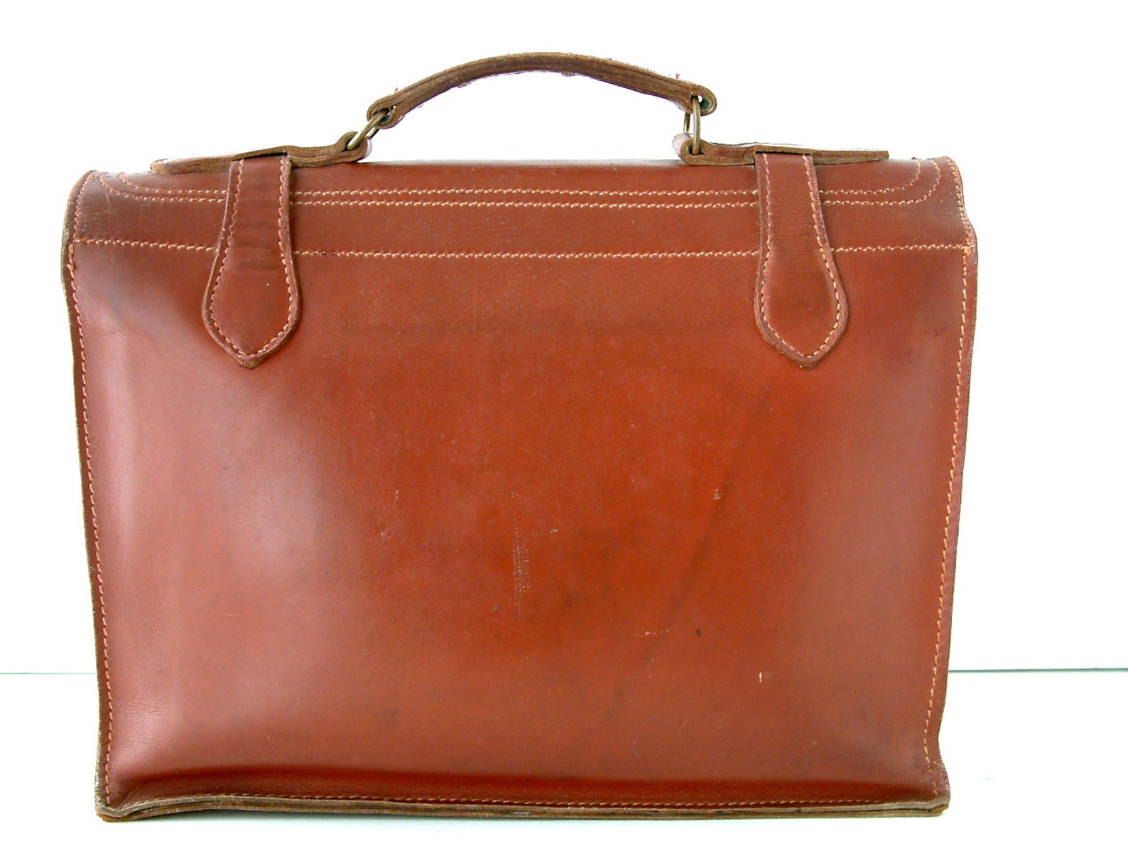 French Vintage Genuine Leather Briefcase Schoolbag. Laptop Etsy