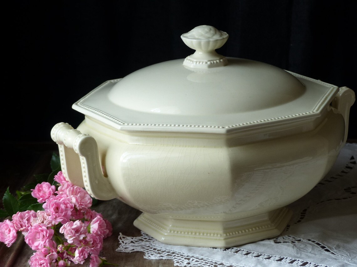 Seltene antike französische Cremeware große achteckige | Etsy