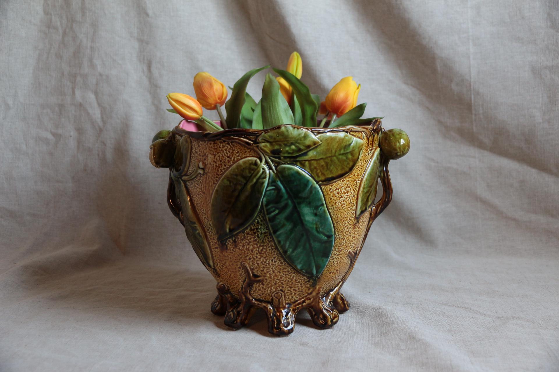 アンティーク フレンチ マジョリカ ジャルディニエール、アール